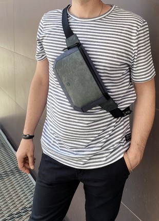 Natural cork and stone chest bag Veikata in grey color7 photo
