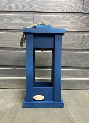 Candlestick wooden lantern blue 12x12x25
