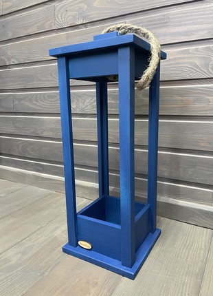 Candlestick wooden lantern blue 17x17x453 photo
