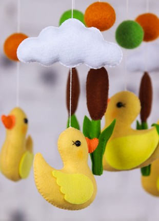 Musical baby mobile with bracket, Baby mobile "Yellow ducks"4 photo