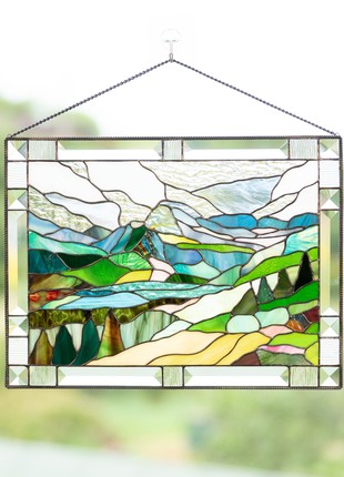Glacier national park stained glass window panel