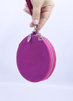 Leather small women's round zipper wallet with hand strap/ Pink4 photo