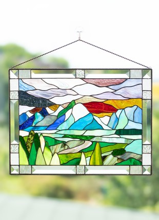 Grand Teton National Park Mountain stained glass panel