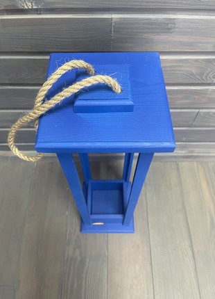 Candlestick wooden lantern blue 17x17x564 photo
