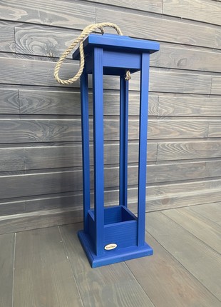 Candlestick wooden lantern blue 17x17x563 photo