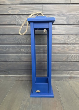 Candlestick wooden lantern blue 17x17x561 photo