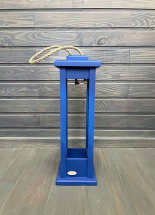 Candlestick wooden lantern blue 15x15x461 photo