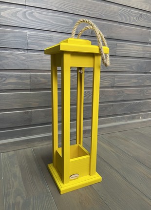 Candlestick wooden lantern yellow 15x15x463 photo