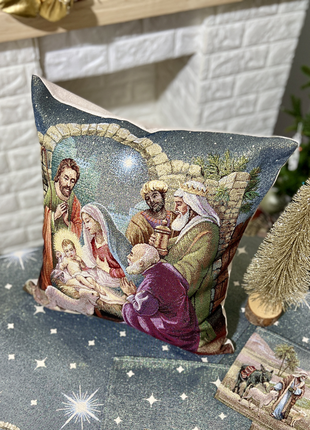 Christmas decorative tapestry pillowcase with gold lurex 45*45 cm. one-sided2 photo