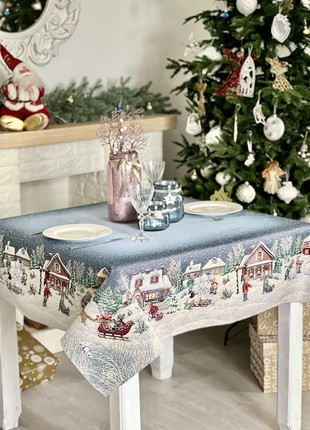 Christmas tapestry tablecloth with silver lurex 137 x 280 cm. tablecloth festive table