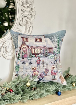Christmas decorative tapestry pillowcase with silver lurex 45*45 cm. one-sided3 photo