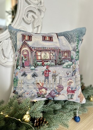 Christmas decorative tapestry pillowcase with silver lurex 45*45 cm. one-sided