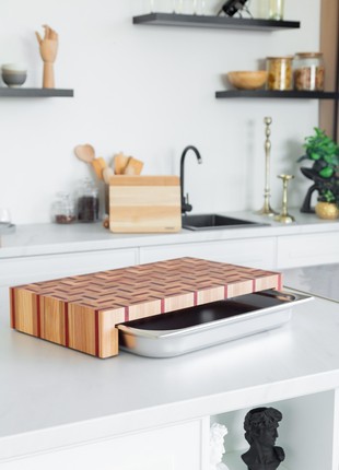 Ash & sapeli cutting board with tray 60*34 cm