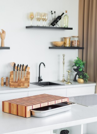 Ash & sapeli cutting board with tray 60*34 cm6 photo