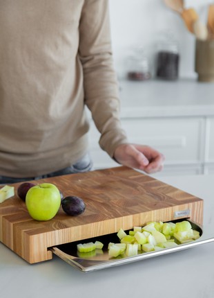 Oak & ash end grain cutting board with tray 30*40 cm