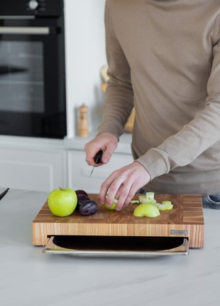 Oak & ash end grain cutting board with tray 30*40 cm3 photo