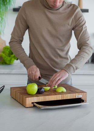 Oak & ash end grain cutting board with tray 30*40 cm5 photo