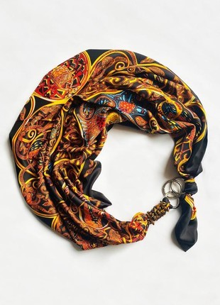 Silk scarf My Scarf "Golden autumn in Ukraine " luxurious print. Decorated with natura tiger's eye  stone3 photo