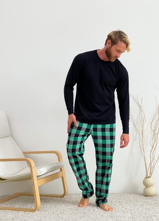 Home Pajamas for Men COZY Flannel Home Suit (Pants+Longsleeve) Green/Black F200P+L021 photo
