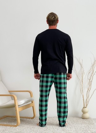 Home Pajamas for Men COZY Flannel Home Suit (Pants+Longsleeve) Green/Black F200P+L022 photo