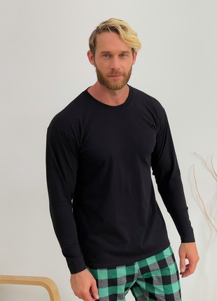Home Pajamas for Men COZY Flannel Home Suit (Pants+Longsleeve) Green/Black F200P+L026 photo