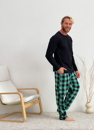 Home Pajamas for Men COZY Flannel Home Suit (Pants+Longsleeve) Green/Black F200P+L025 photo