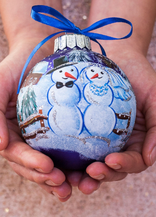 Just Married Christmas Gift - Hand Painted Ornament, Snowmen3 photo