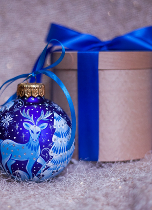 Deer Christmas Bauble Ornament, Blue Glass Bauble2 photo