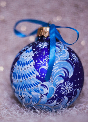 Deer Christmas Bauble Ornament, Blue Glass Bauble3 photo