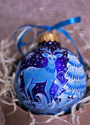 Deer Christmas Bauble Ornament, Blue Glass Bauble8 photo