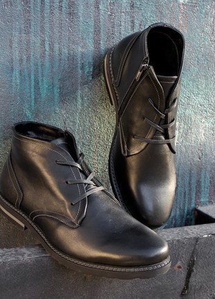 Black classic men's leather boots, large size. Berg z 65 photo