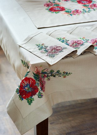 Embroidered tablecloth "Hollyhock" 2.40*1.40m 671-18/003 photo