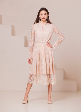Elegant beige lace cocktail dress1 photo