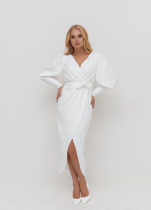 Modest wedding dress CAMILLA MIDI. Winter wedding dress | Long sleeve dress | Simple wedding dress