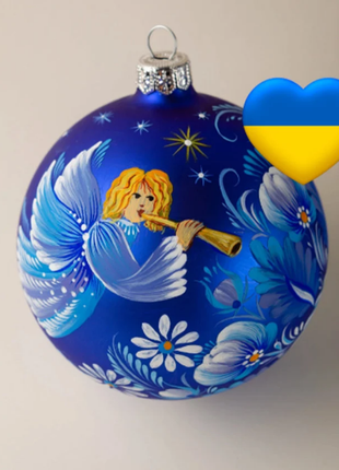 Blue Angel white flowers Christmas ornament Personalized hand painted
