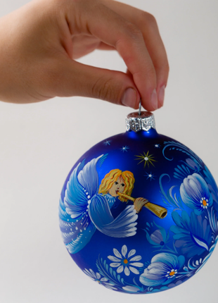Blue Angel white flowers Christmas ornament Personalized hand painted6 photo