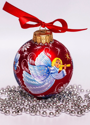 White Angel Christmas Tree Ornament, Hand Painted Personalized Red Ornament4 photo