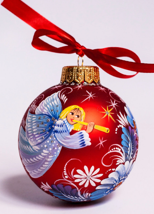 White Angel Christmas Tree Ornament, Hand Painted Personalized Red Ornament2 photo