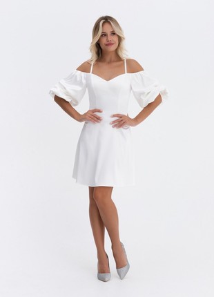 Short White Dress, Short Wedding Dress, White Cocktail Dress, Simple Off-shoulder Wedding Dress, A-line Wedding Dress, Elegant dress, Ivory-color