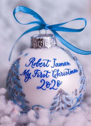 Baby Boy Christmas Ornament, Baby Rabbit, Personalized Hand Painted Ornament7 photo