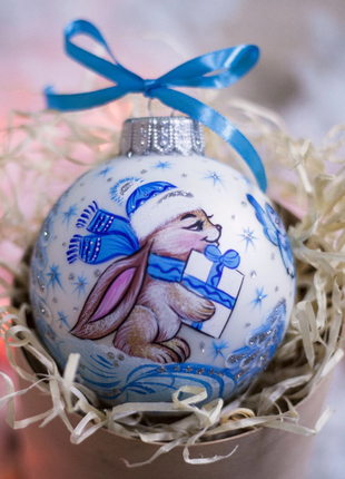 Baby Boy Christmas Ornament, Baby Rabbit, Personalized Hand Painted Ornament8 photo