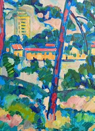 Abstract oil painting City view Peter Tovpev nDobr36