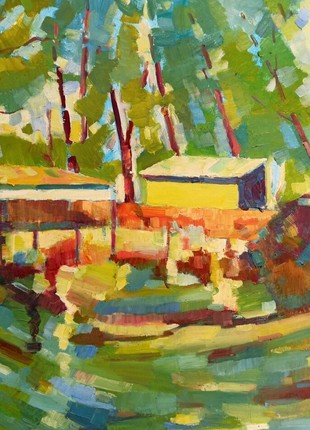 Abstract oil painting House in the forest Peter Tovpev nDobr48