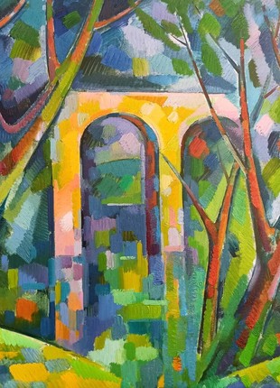 Abstract oil painting Bridge to the forest Peter Tovpev nDobr59